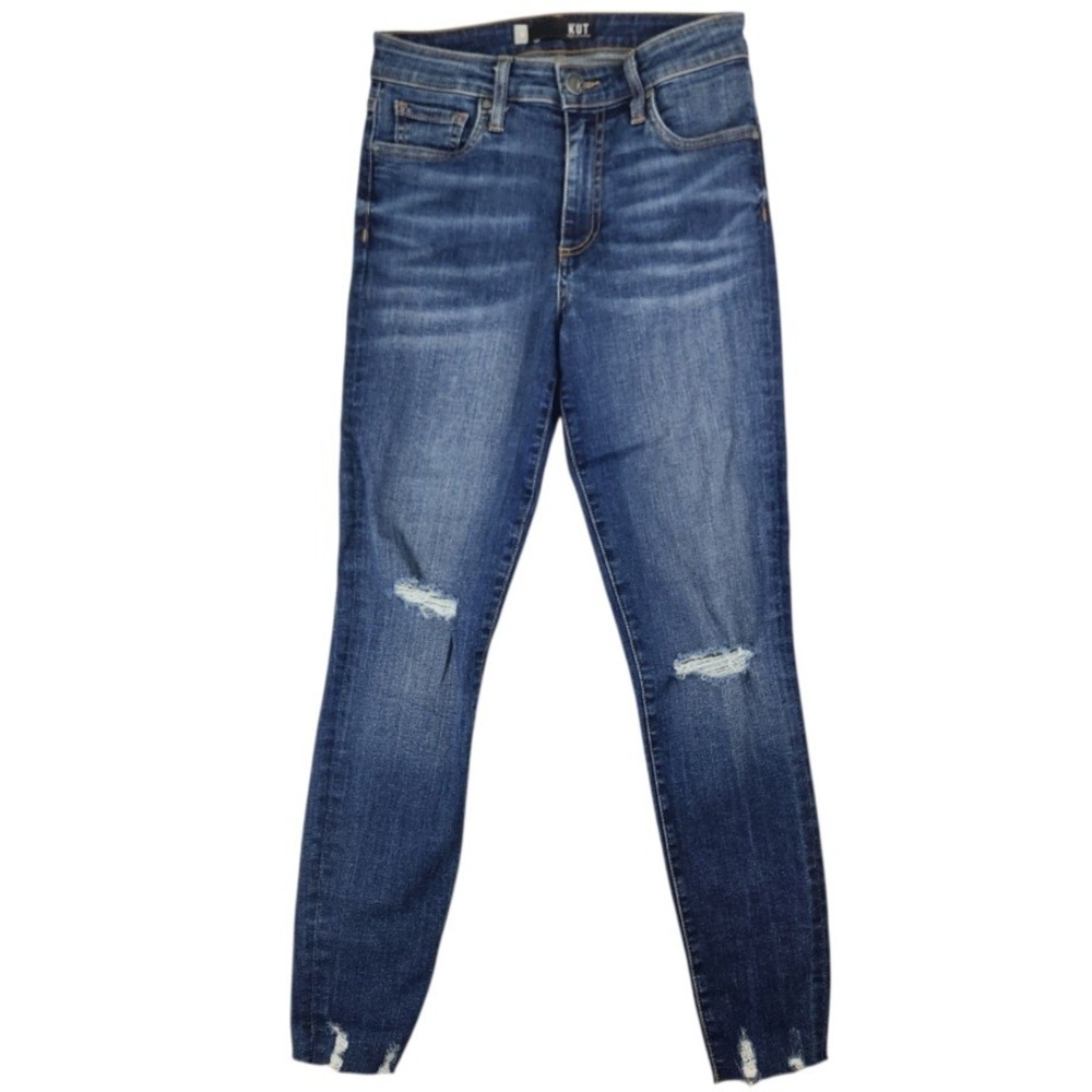 KUT from the Kloth Connie High Rise Ankle Skinny Jeans Dark Wash Distressed Sz 0